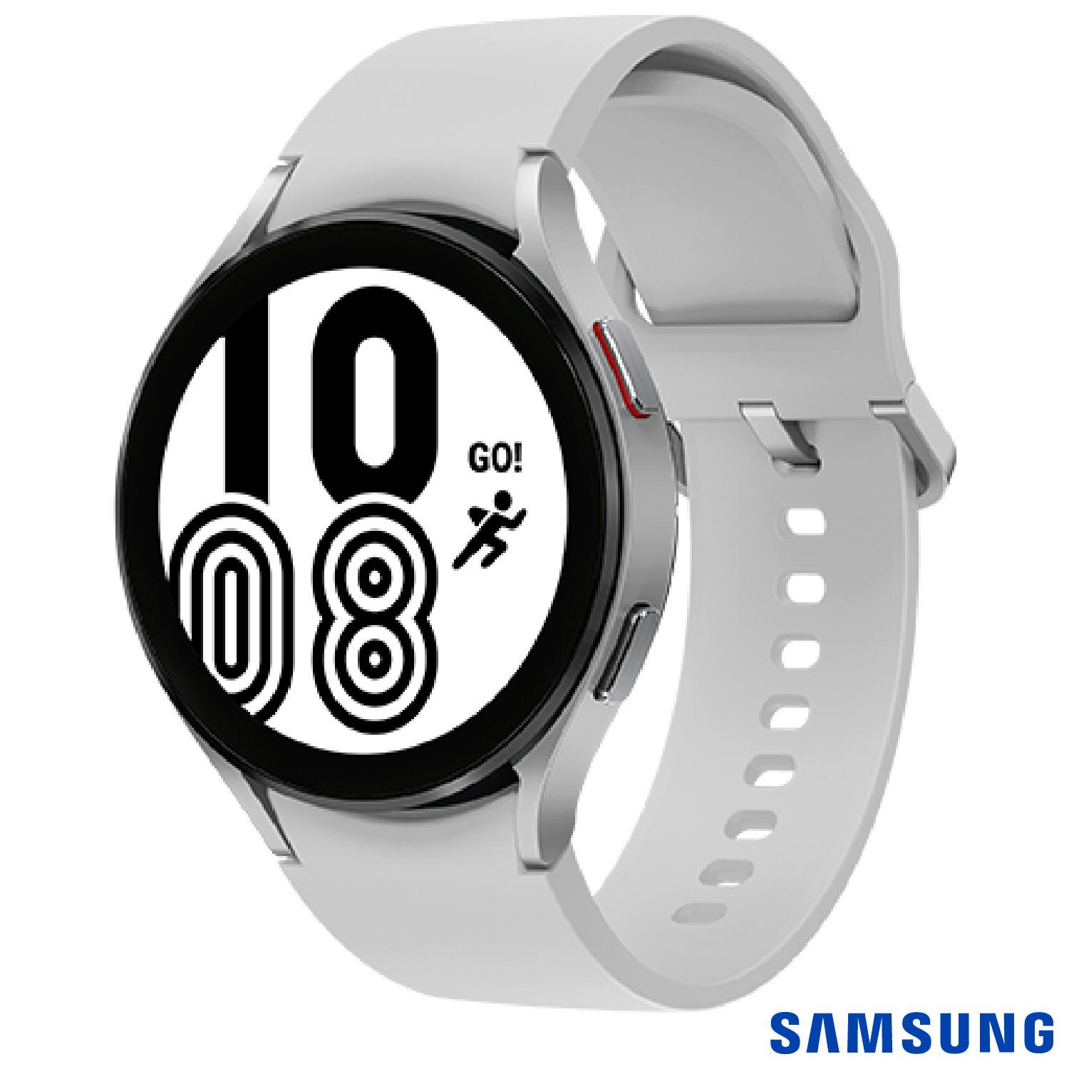 Galaxy Watch4 BT 44 mm Samsung Prata com 1,4", Pulseira de Fluorelastômero, Bluetooth e 16GB