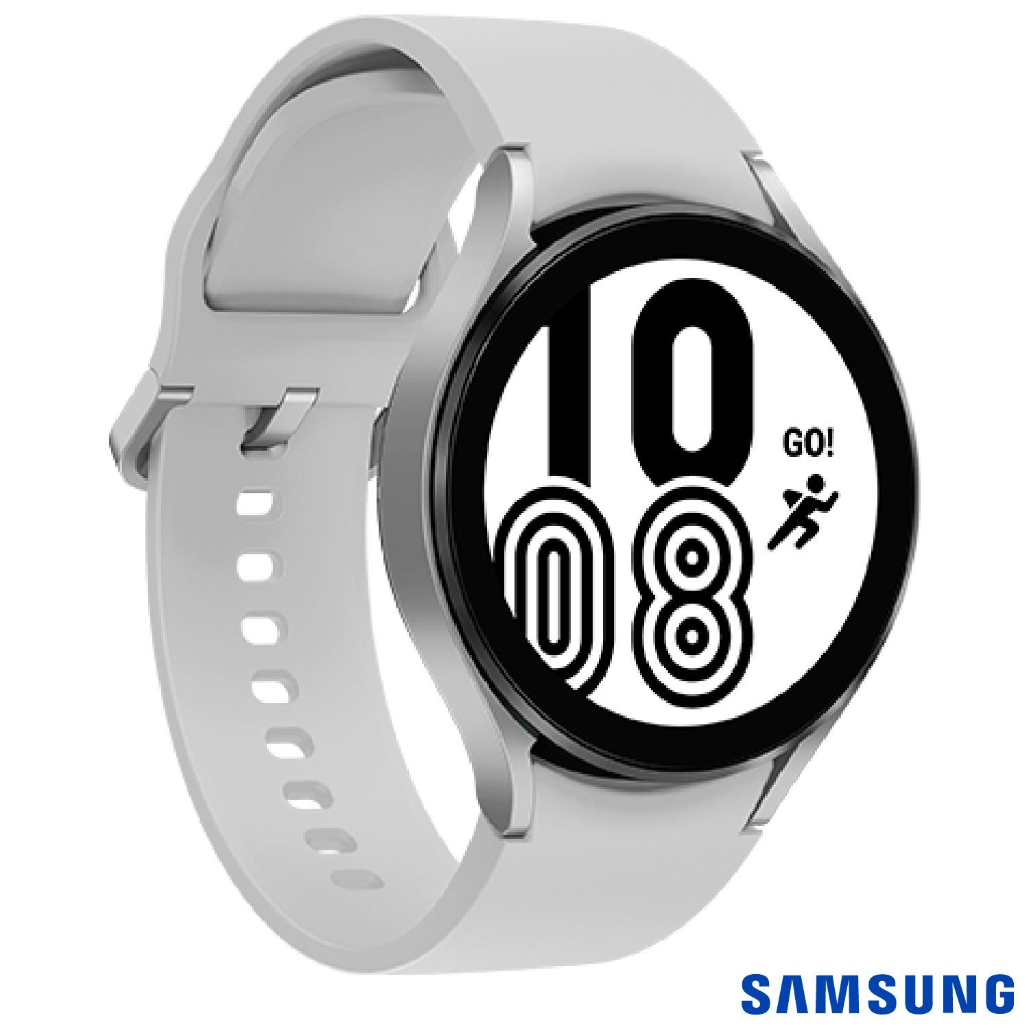 Galaxy Watch4 BT 44 mm Samsung Prata com 1,4", Pulseira de Fluorelastômero, Bluetooth e 16GB