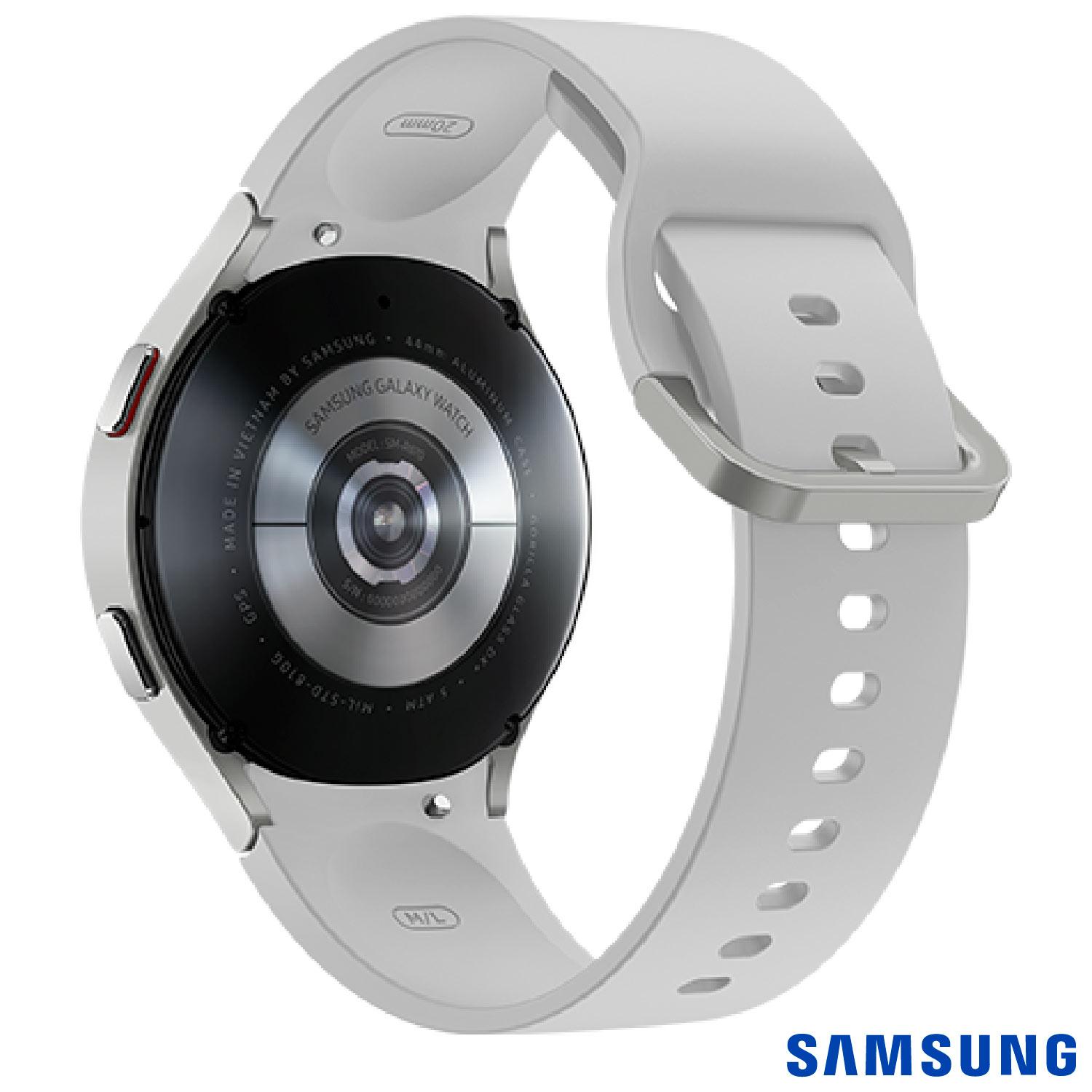 Galaxy Watch4 BT 44 mm Samsung Prata com 1,4", Pulseira de Fluorelastômero, Bluetooth e 16GB