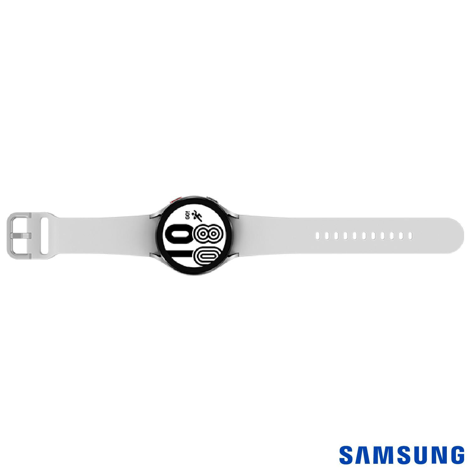 Galaxy Watch4 BT 44 mm Samsung Prata com 1,4", Pulseira de Fluorelastômero, Bluetooth e 16GB