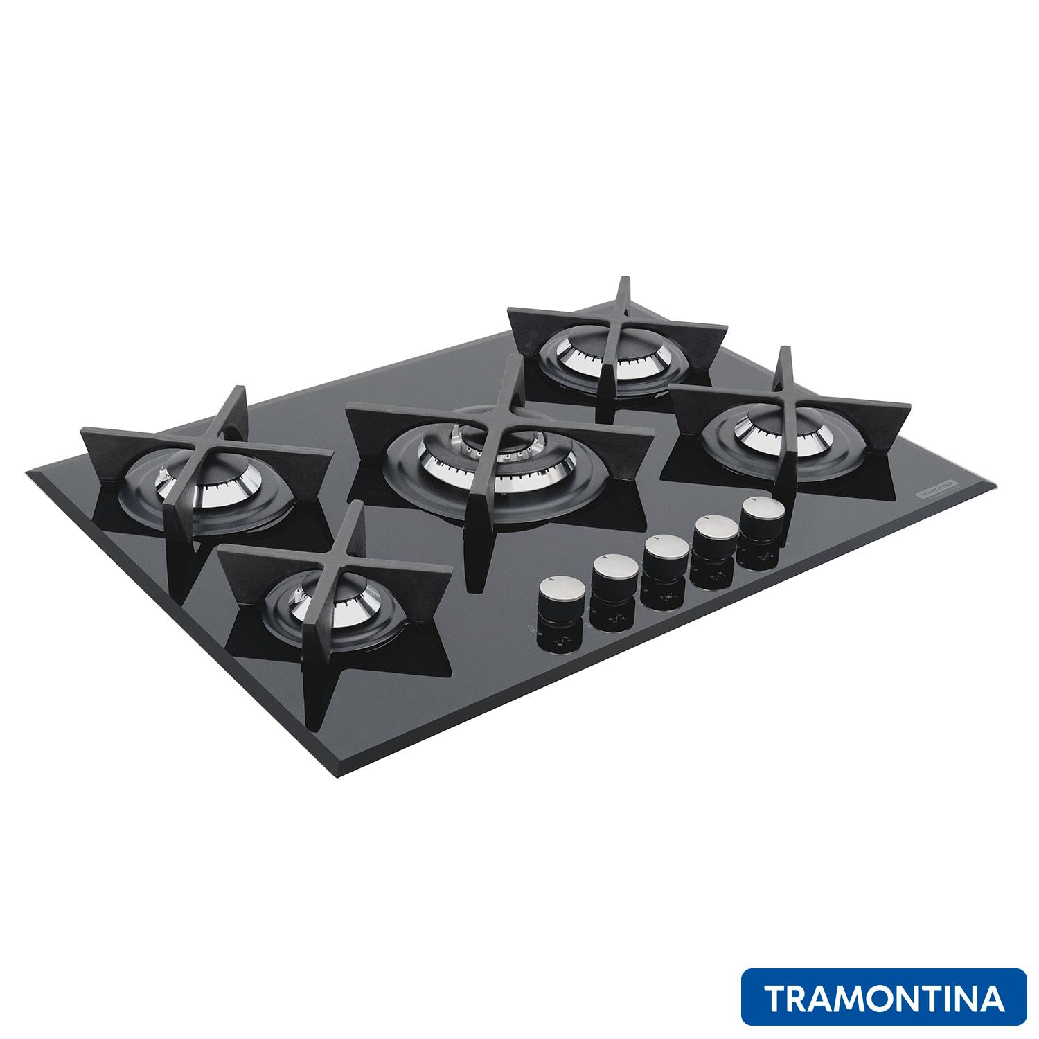 Cooktop a Gás Tramontina em Vidro com 05 Bocas Acendimento Superautomático e Tripla Chama, Preto - 94730/104