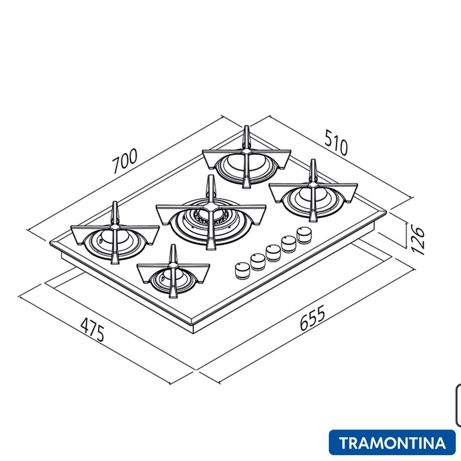 Cooktop a Gás Tramontina em Vidro com 05 Bocas Acendimento Superautomático e Tripla Chama, Preto - 94730/104