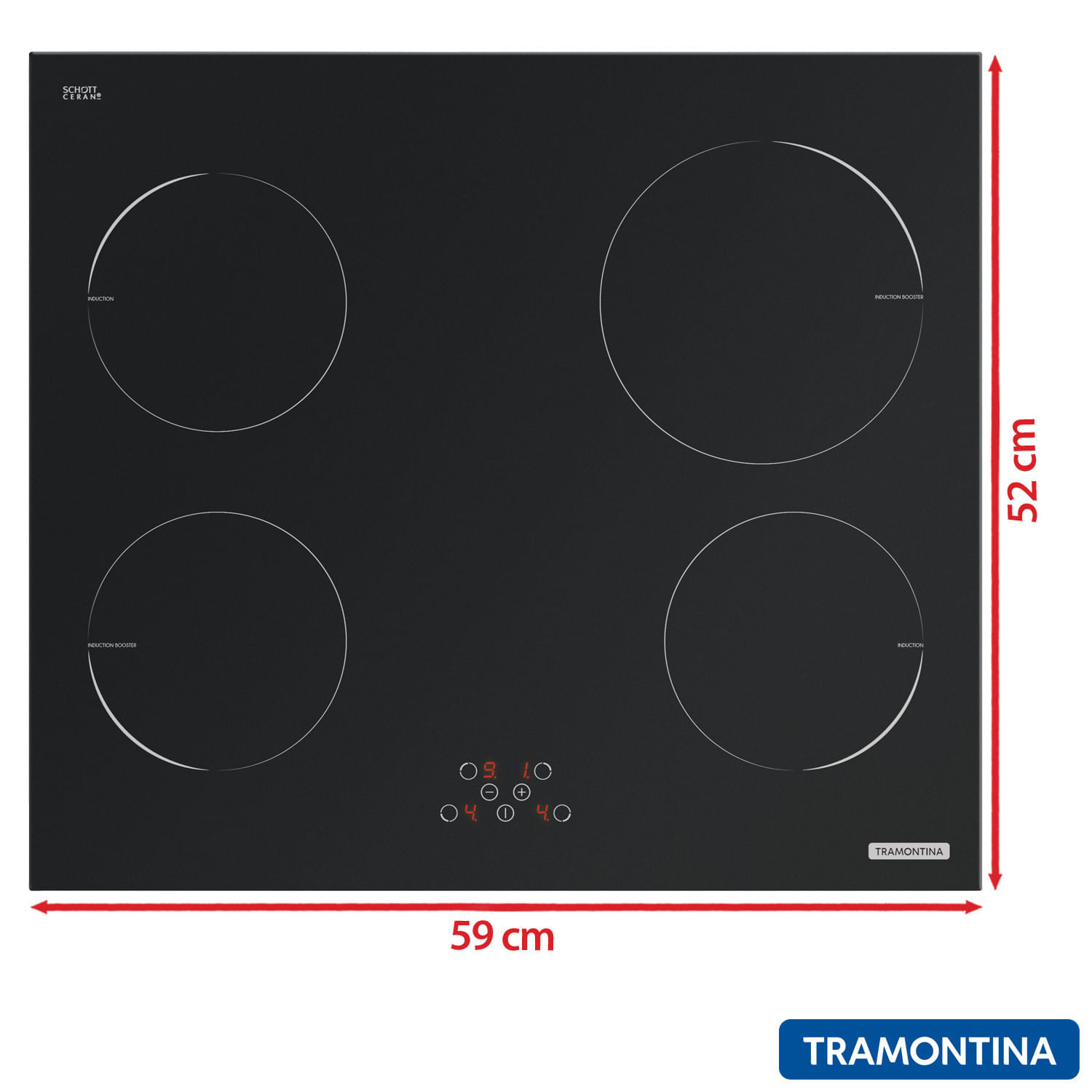 Cooktop por Indução Tramontina New Square Touch B 4EI 60 Vitrocerâmico, 04 Bocas, 09 Níveis de Potência - 94751/220