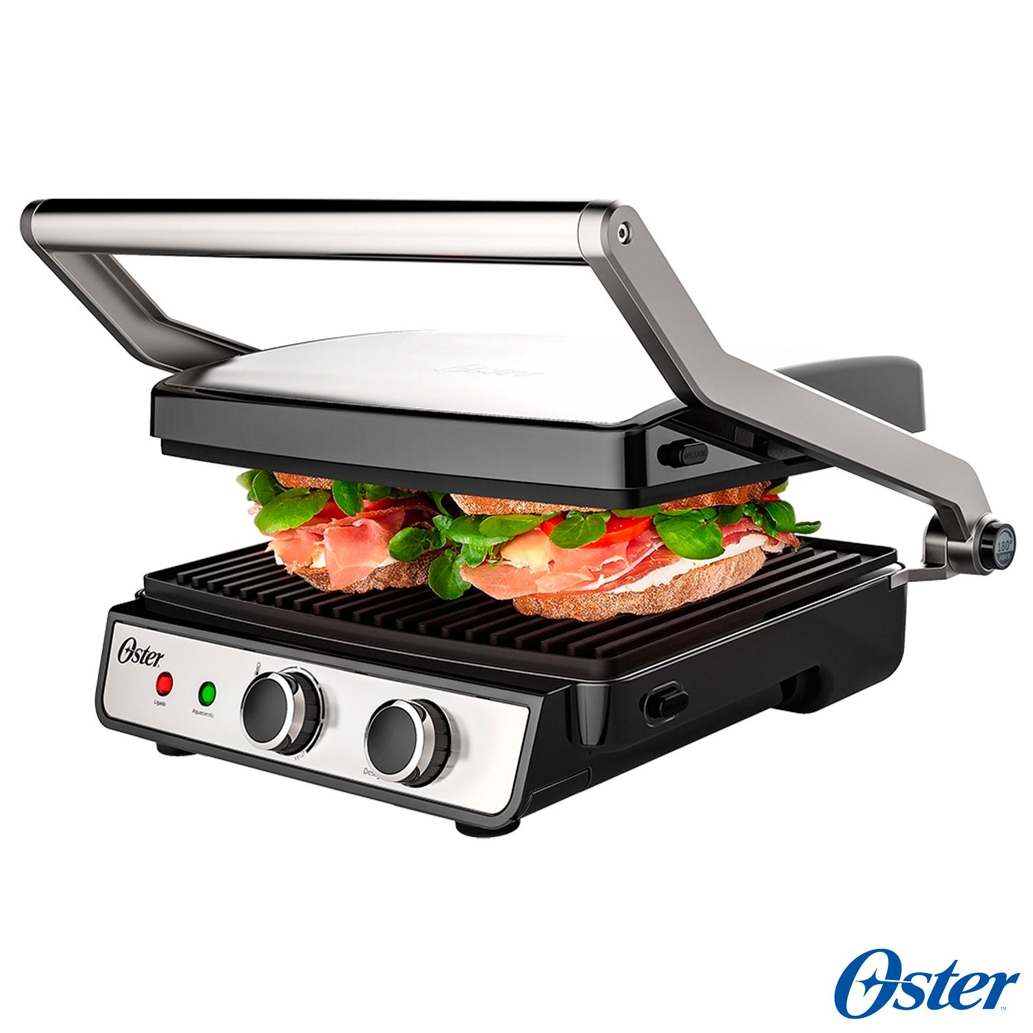 Grill Elétrico Multiuso 2 em 1 Oster® com Capacidade para 06 Hambúrgueres - OGRL660