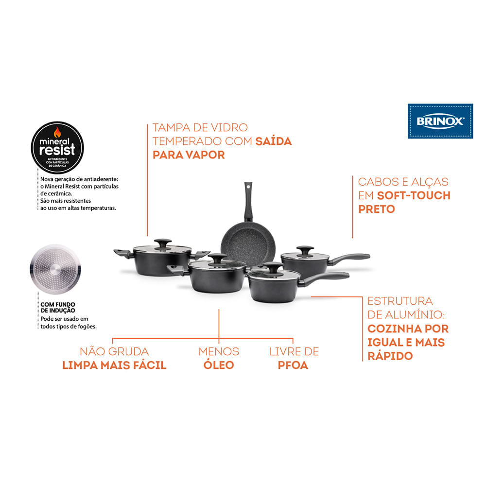 Conjunto de Panelas em Alumínio com 05 Peças Orion - Brinox