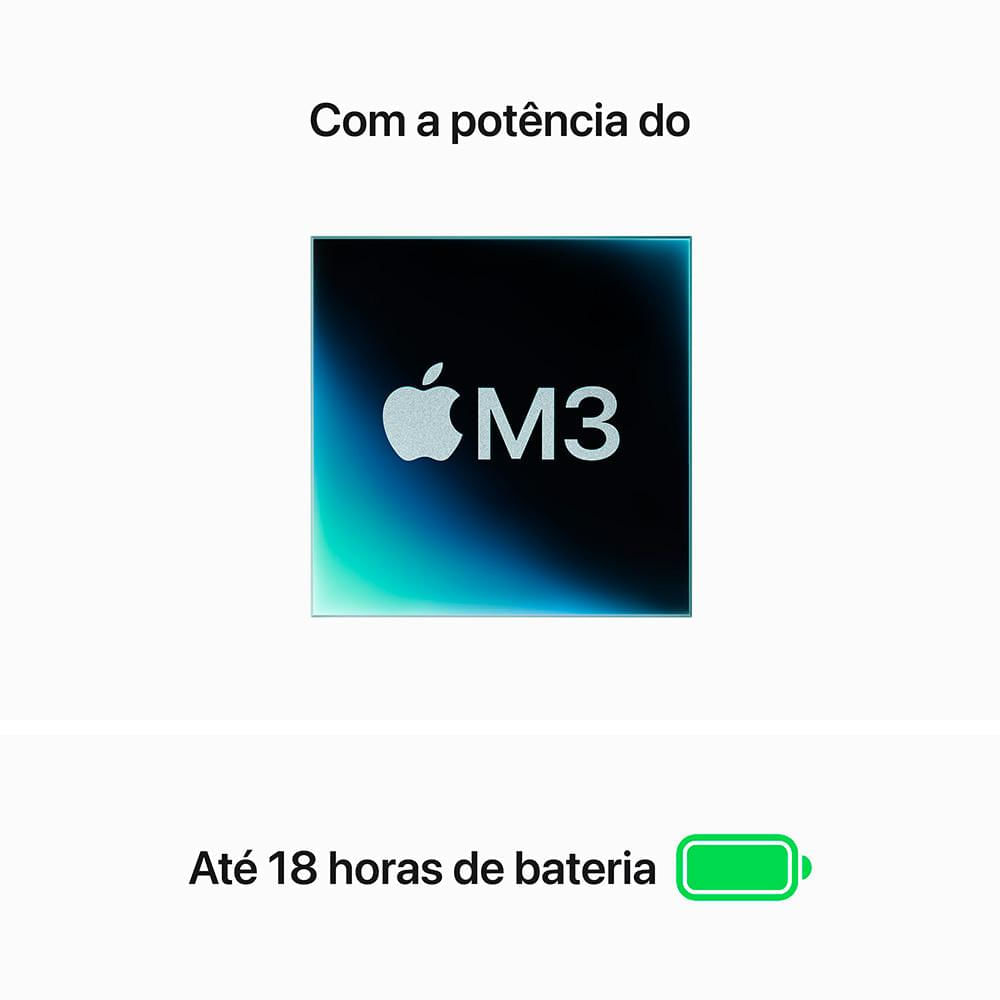 Notebook Apple MacBook Air 13" M3 (CPU de 8 núcleos, GPU de 10 núcleos, 16GB RAM, 512GB SSD) - Meia-Noite