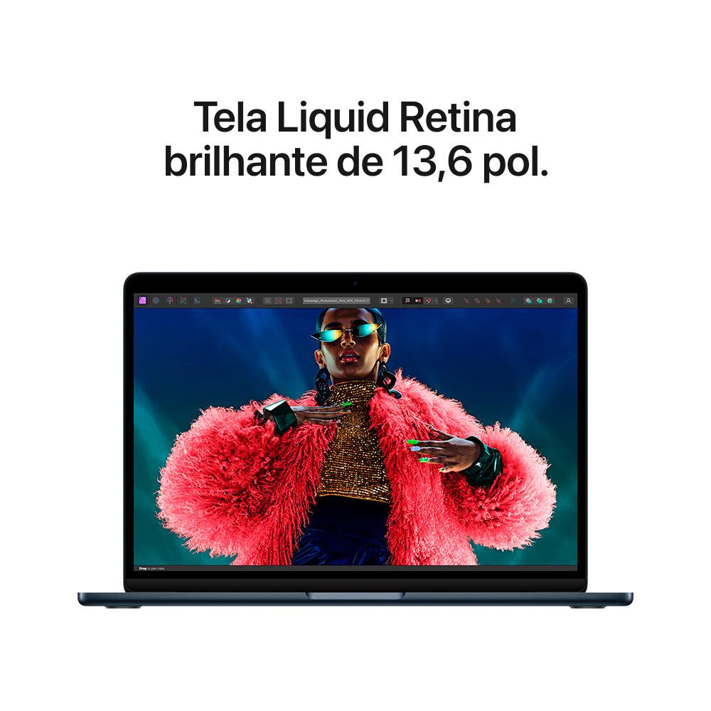 Notebook Apple MacBook Air 13" M3 (CPU de 8 núcleos, GPU de 10 núcleos, 16GB RAM, 512GB SSD) - Meia-Noite