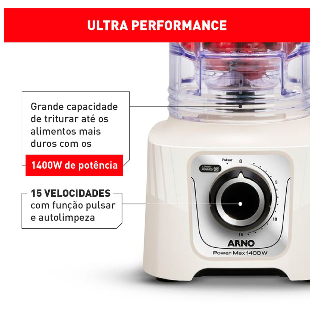 Liquidificador Arno Powermax com 15 Velocidades e Jarra com 3,1 Litros - LN64