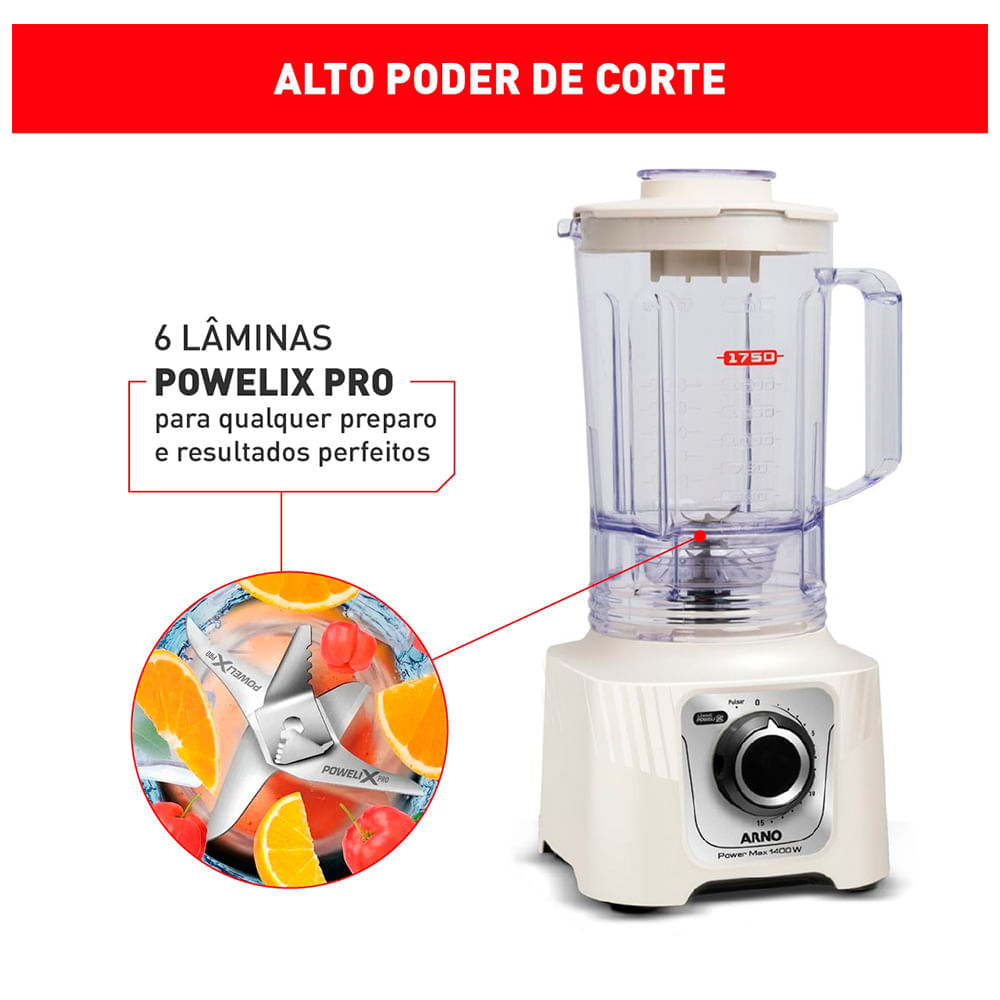 Liquidificador Arno Powermax com 15 Velocidades e Jarra com 3,1 Litros - LN64