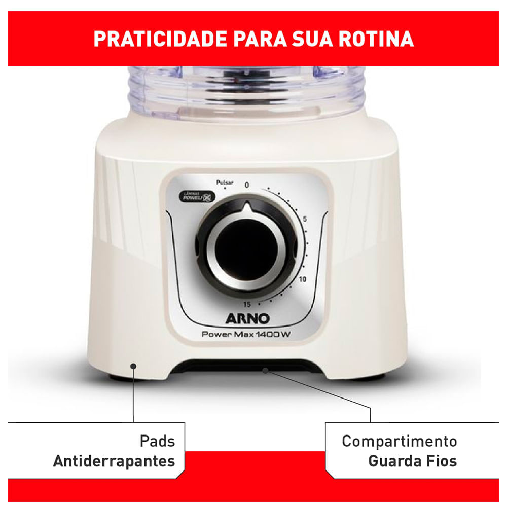 Liquidificador Arno Powermax com 15 Velocidades e Jarra com 3,1 Litros - LN64