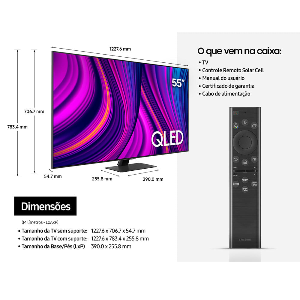 Smart TV 4K Samsung QLED 55" Polegadas 55Q80B, Processador com IA, Alexa built in