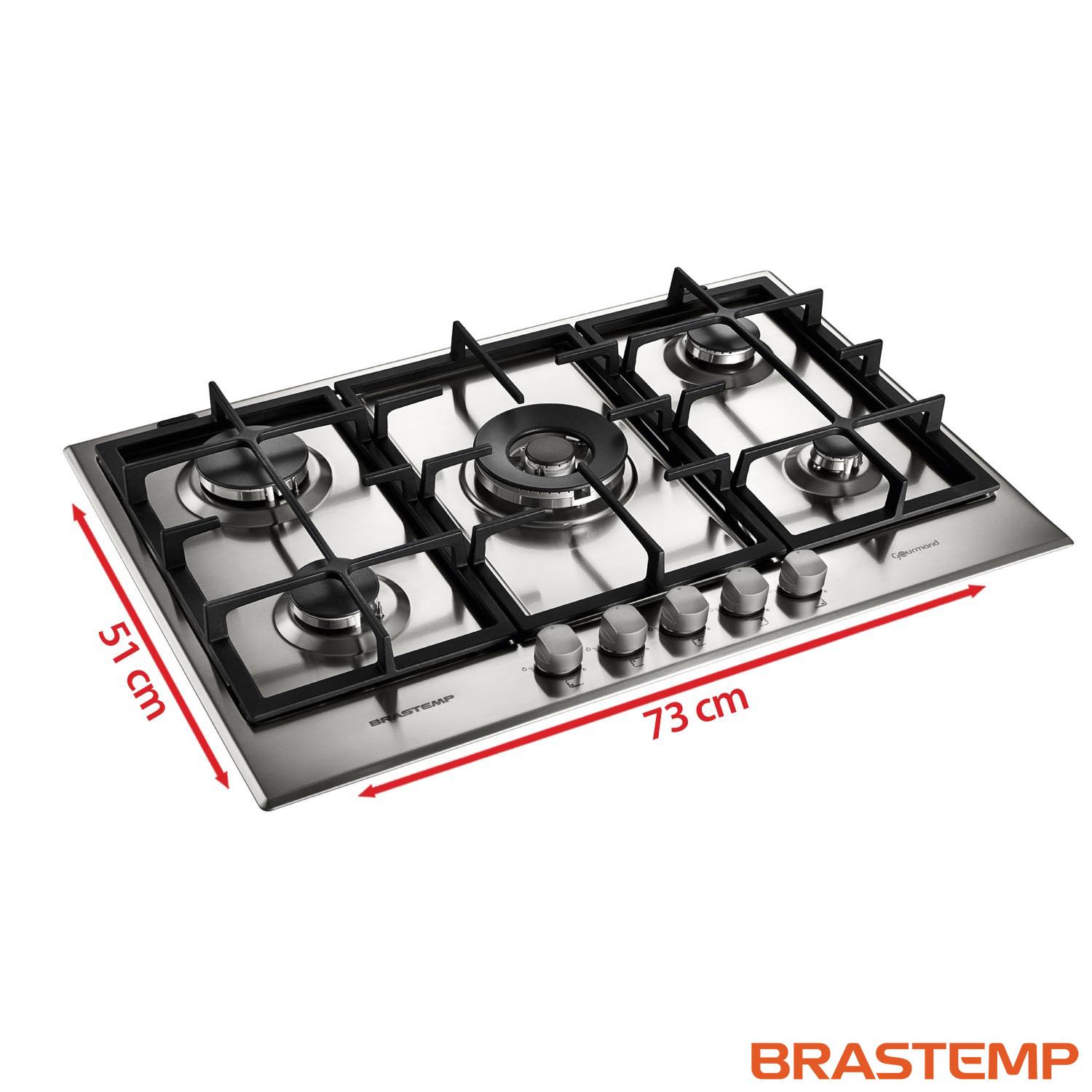 Cooktop 5 Bocas Brastemp Gourmand Inox com Duplachama e Trempe com Ferro Fundido - BDK75DR