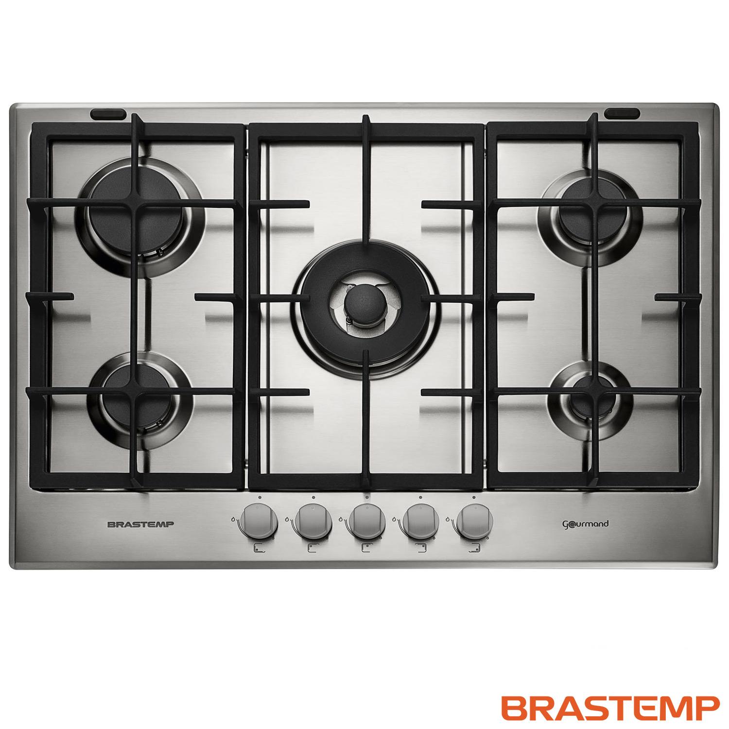Cooktop 5 Bocas Brastemp Gourmand Inox com Duplachama e Trempe com Ferro Fundido - BDK75DR
