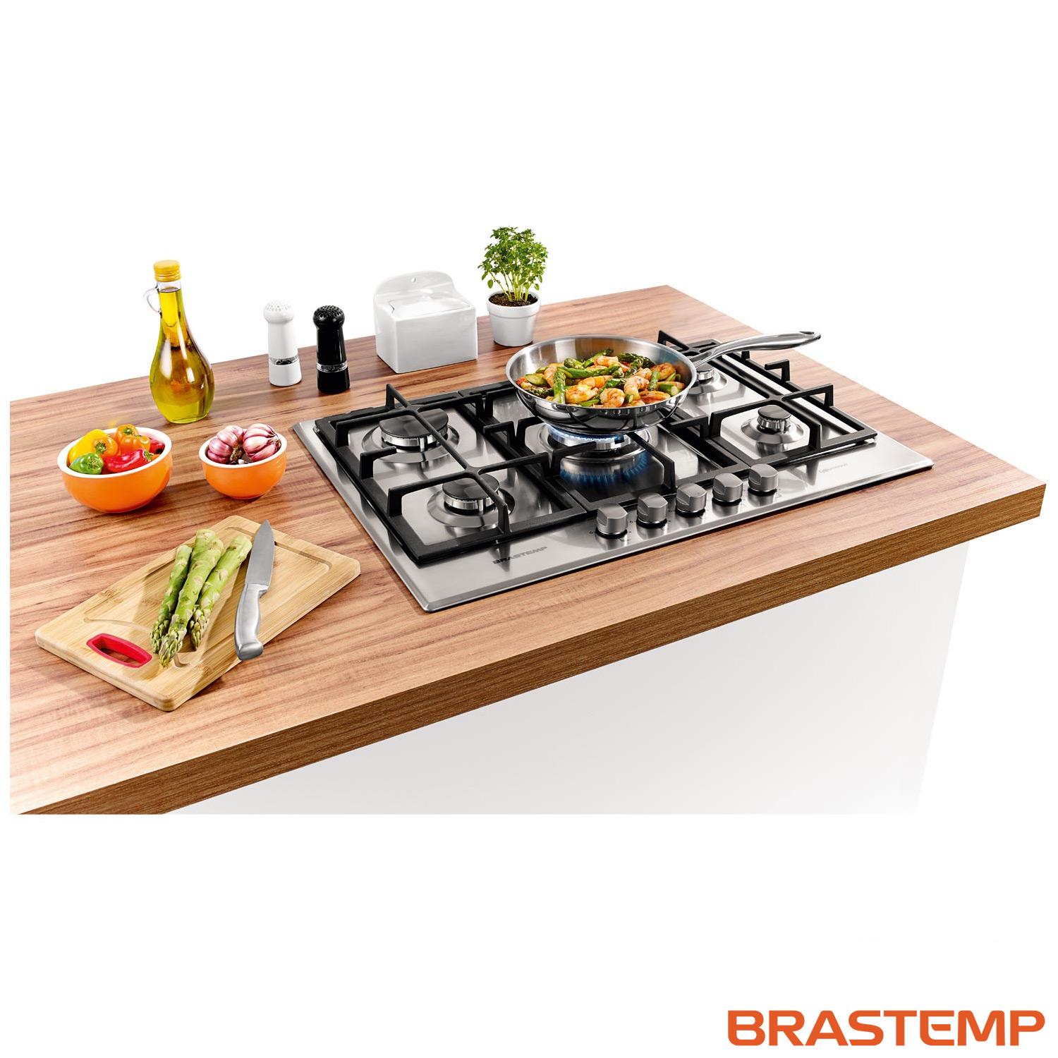Cooktop 5 Bocas Brastemp Gourmand Inox com Duplachama e Trempe com Ferro Fundido - BDK75DR