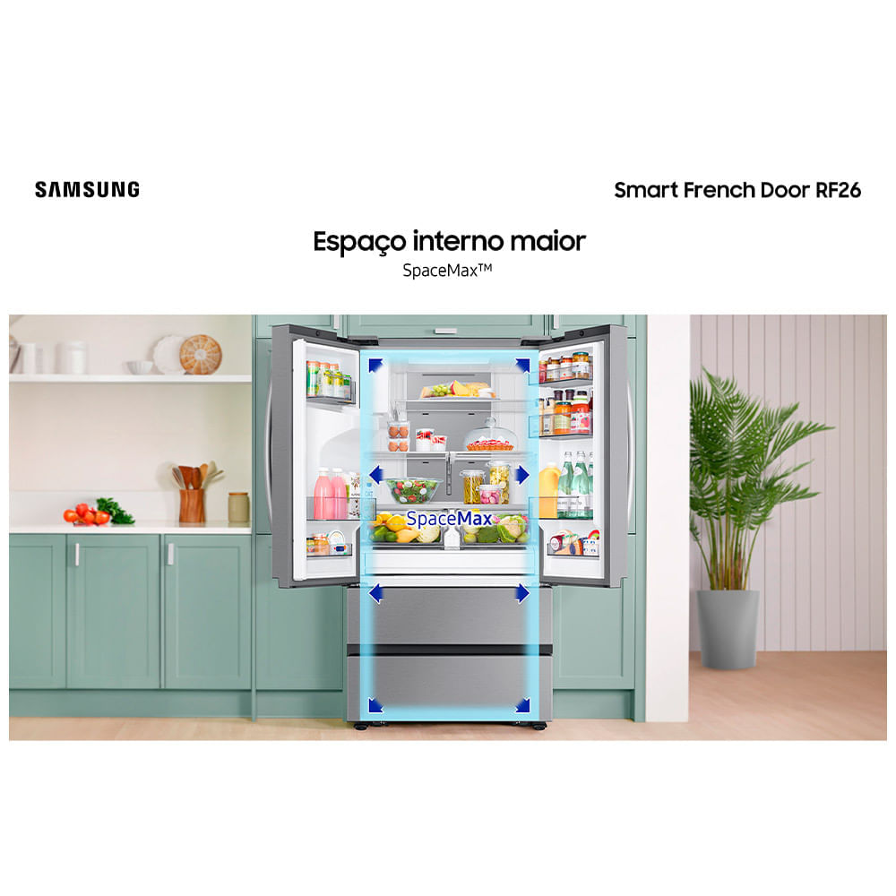 Refrigerador Smart French Door RF26 Samsung Frost Free All Around Cooling™ 550 Litros Inox Look - RF26CG7400SRAZ