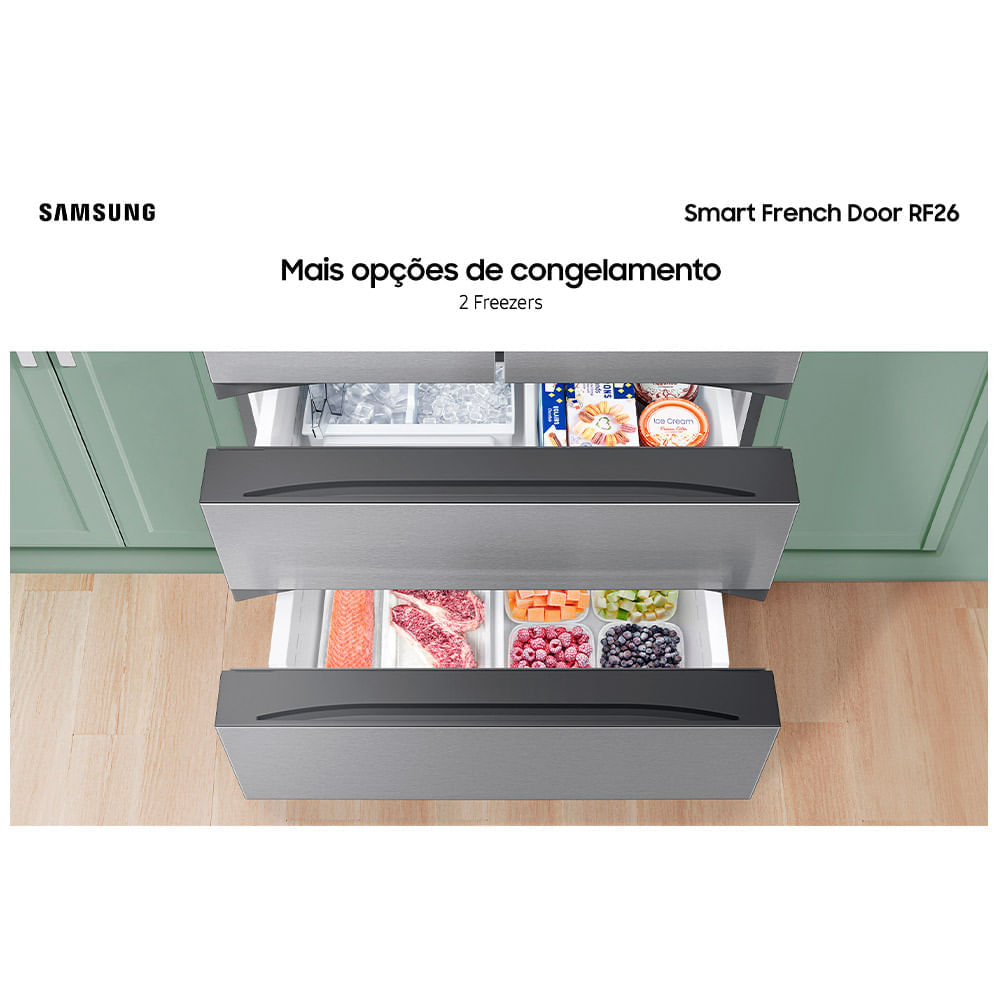 Refrigerador Smart French Door RF26 Samsung Frost Free All Around Cooling™ 550 Litros Inox Look - RF26CG7400SRAZ