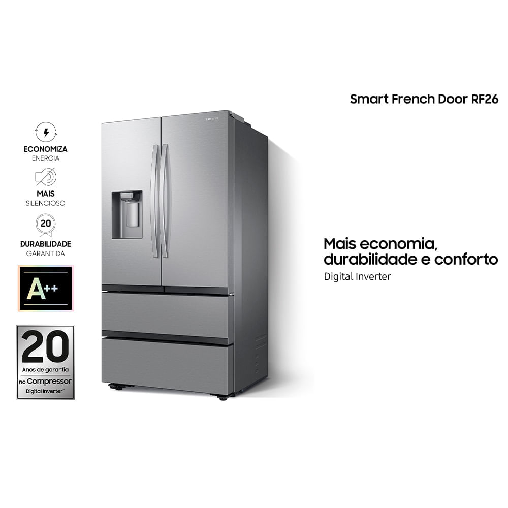 Refrigerador Smart French Door RF26 Samsung Frost Free All Around Cooling™ 550 Litros Inox Look - RF26CG7400SRAZ