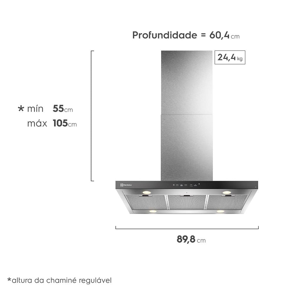 Coifa de Ilha Electrolux Experience Hob2Hood 90cm Inox- CE9IF